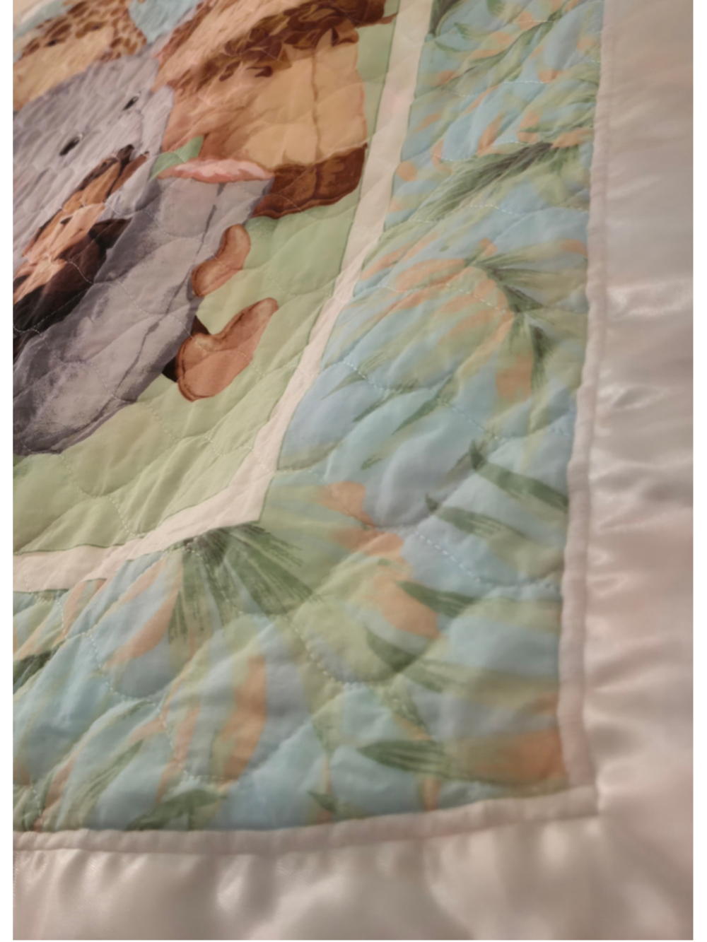 Handmade Baby Quilt Safari Jungle Animals Giraffe Elephant Lion Satin